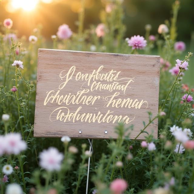 Signalétique de jardin calligraphiée pour un événement